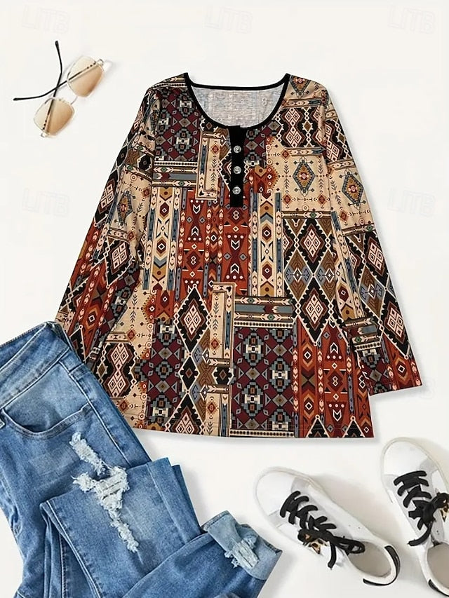 Women's Tunic T Shirt Floral Graphic Geometric Stylish