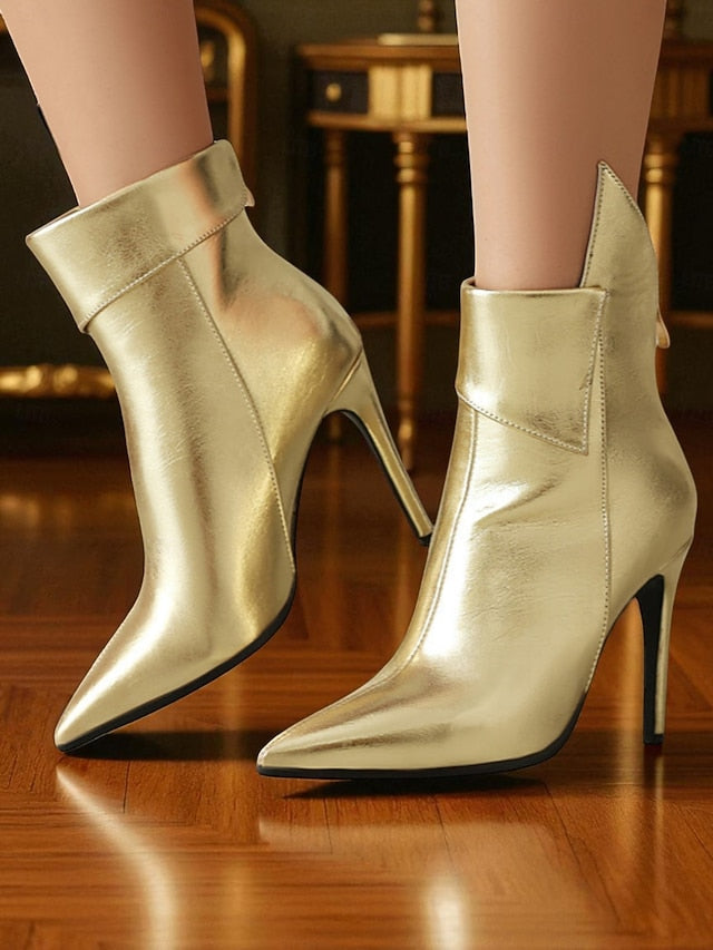 Ankle - Boots Toe Gold Metallic Pointed Stiletto Women's