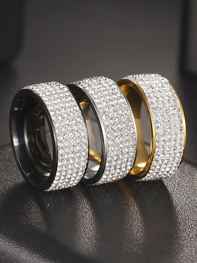 Pave Wide Band Full Rhinestone Men's Rings with
