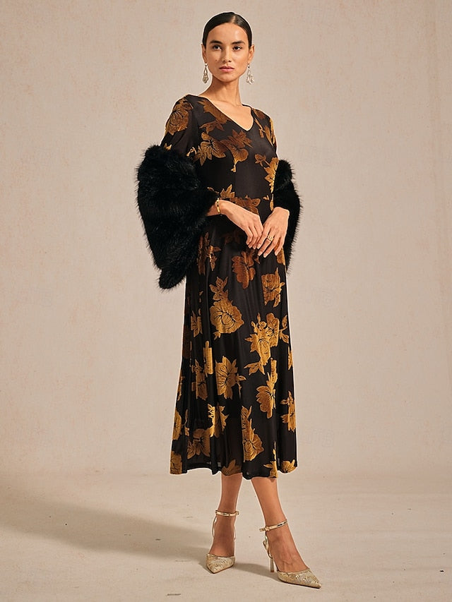 Women's Midi Dress Velvet Dress Elegant Wedding Guest