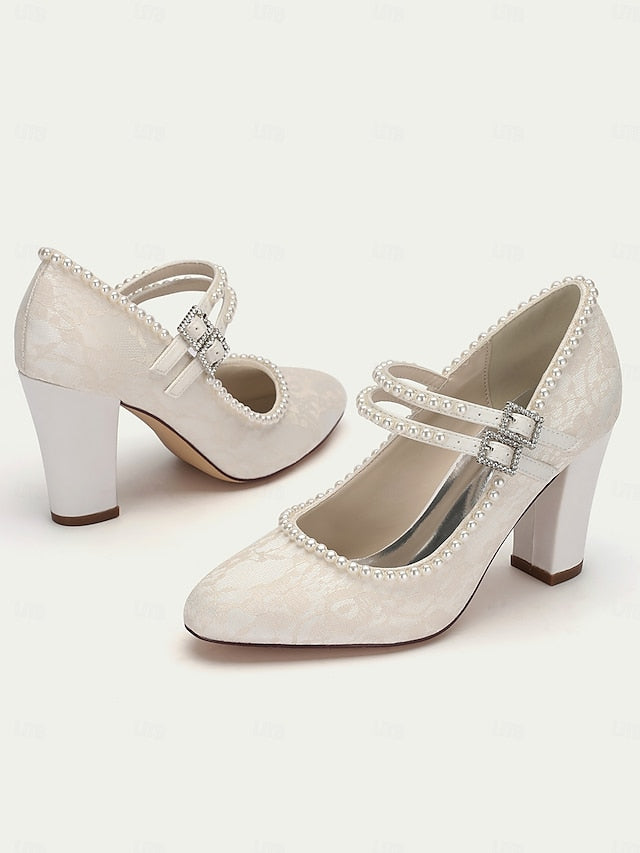 Jane Lace Women's - Heels Purple Embellished Pearl Mary