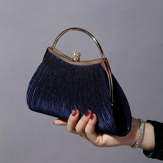 Pleated Elegant Blue Clutch Velvet – Women's Evening Navy