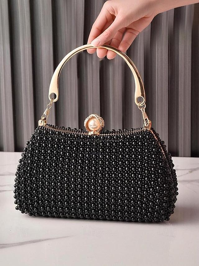 Clutch Beaded Gold Pearl Handle Women's with Bag Evening