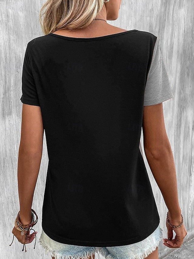 Women's T Shirt Buttons Casual Short Sleeve Asymmetric Neck