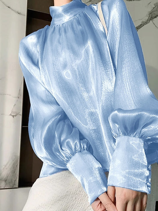 Women's Shirt Elegant Satin Top Blouse Ruched Plain Vintage