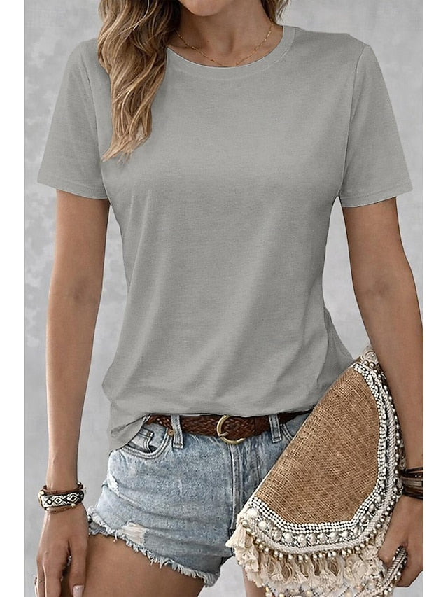 Women's T Shirt 100% Cotton Solid Color Classic Casual