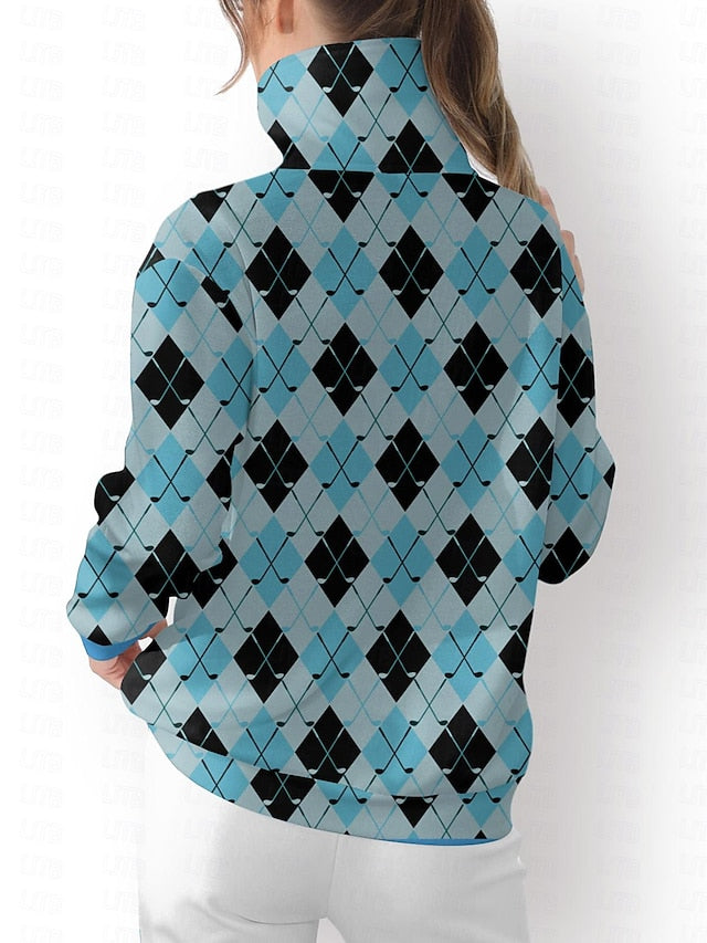 Women's Golf Pullover Sweatshirt White Rose Red Light Blue
