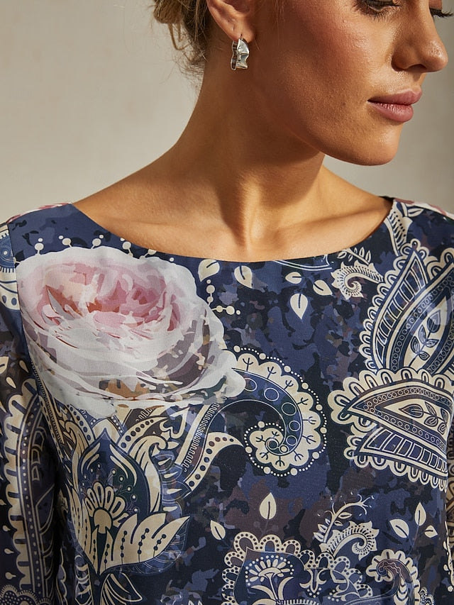 Women's Blouse Green Paisley Botanical Print Layered