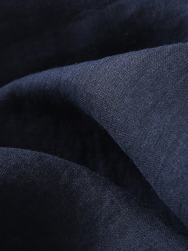 Women's Cotton Linen Blouse Embroidered Buttons Solid Color