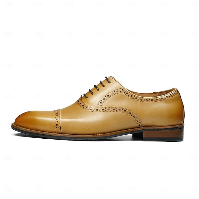 Light Shoes Wingtip Oxford Brown Men's Leather with Genuine