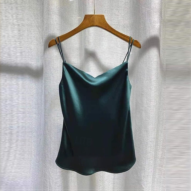 Women's Elegant Satin Top Summer Tops Blouse Ruched