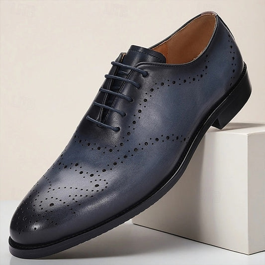 Navy Classic Shoes Cowhide Men's Oxford Blue Genuine