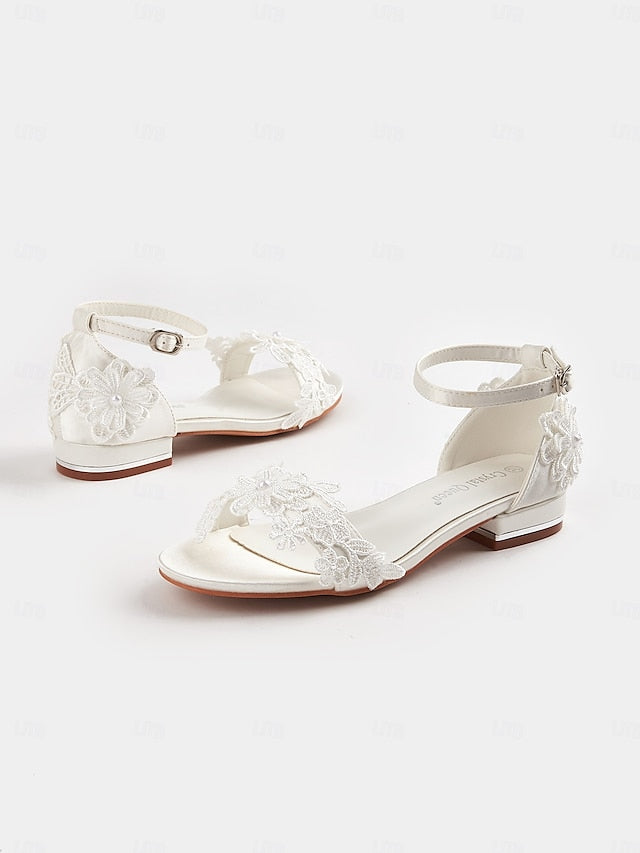 Elegant White Bridal Lace – Wedding Women's Sandals Flat