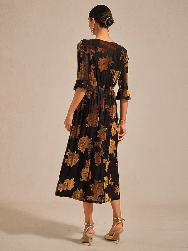 Women's Midi Dress Velvet Dress Elegant Wedding Guest