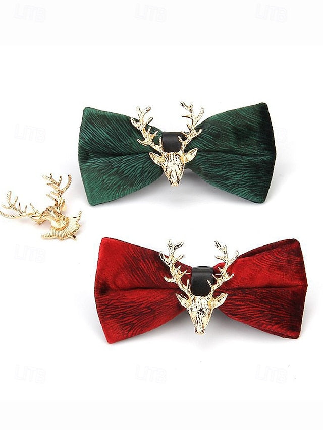Men's Tie Bow Gold Deer Head with Pin Velvet