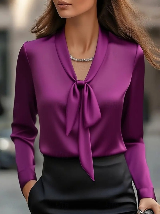 Women's Satin Shirt Dress Shirt Blouse Ruched Solid Color
