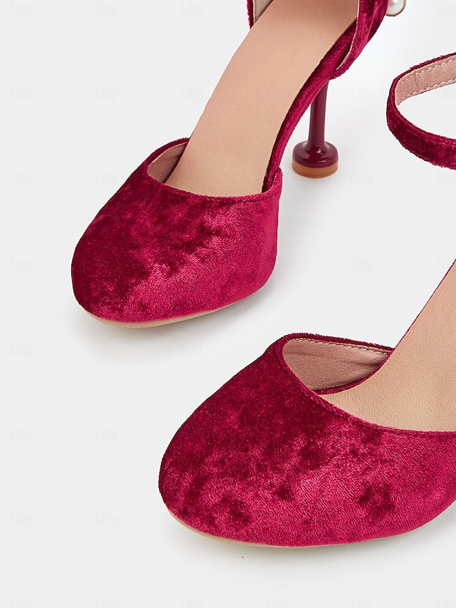 Big Bow Mary Velvet with Heels Women's Burgundy Jane and