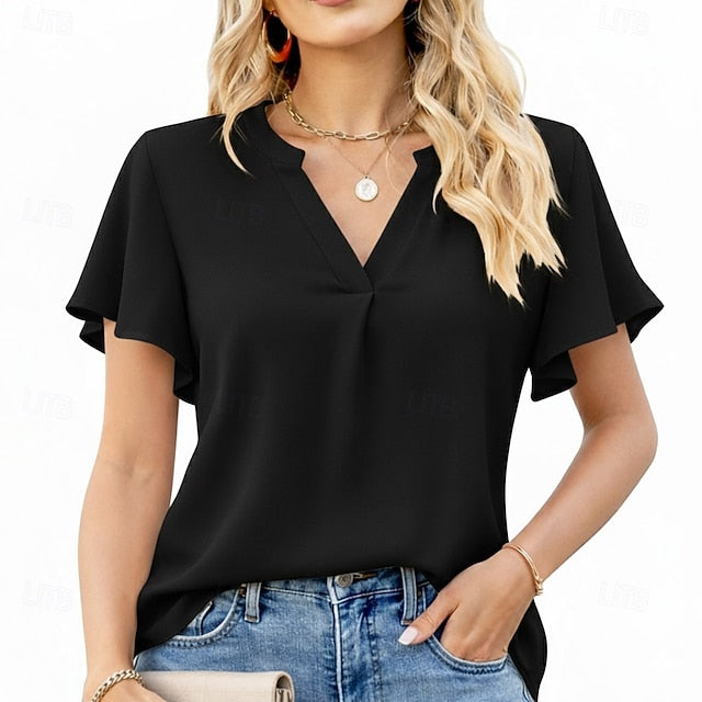 Women's Shirt Summer Shirt Casual Shirt Chiffon Tops Ruffle