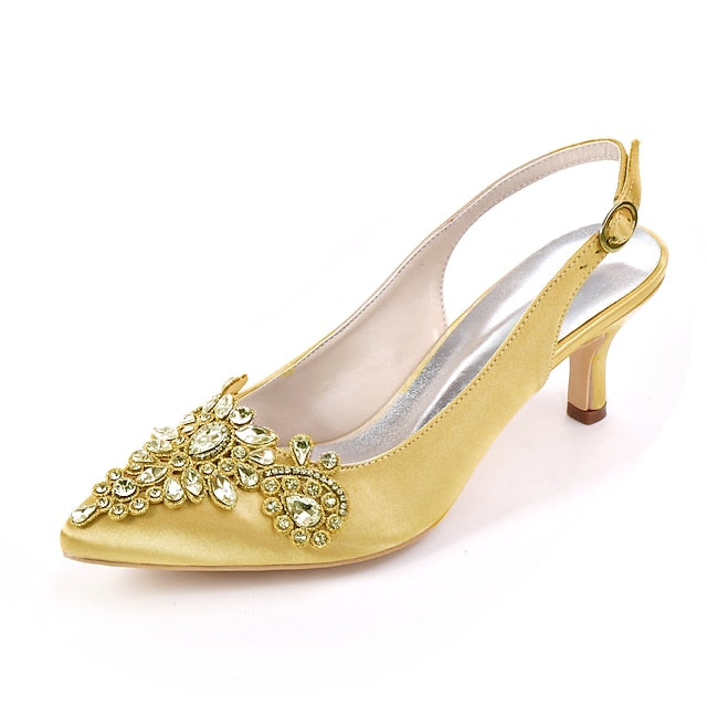 Embellishment with Heels Crystal Women - Beige Slingback for