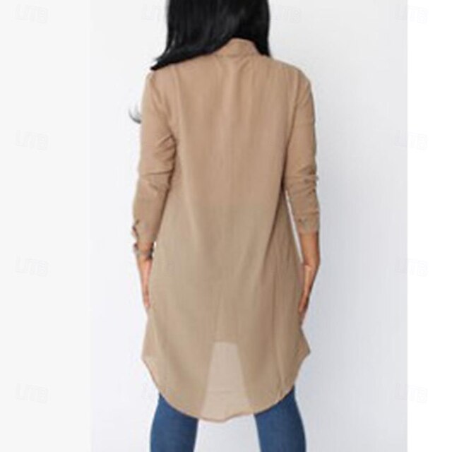 Women's Shirt Blouse Buttons Plain Casual Long Sleeve Shirt