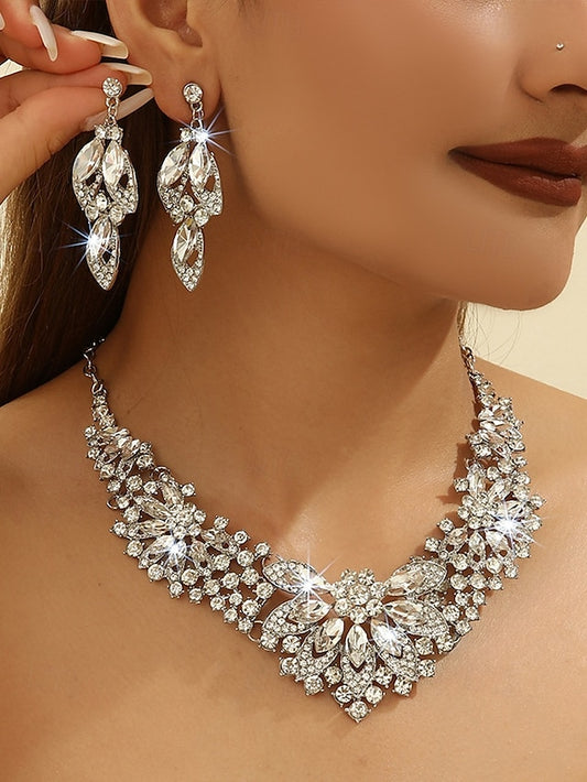 Elegant Set – Jewelry Statement Necklace Crystal Green