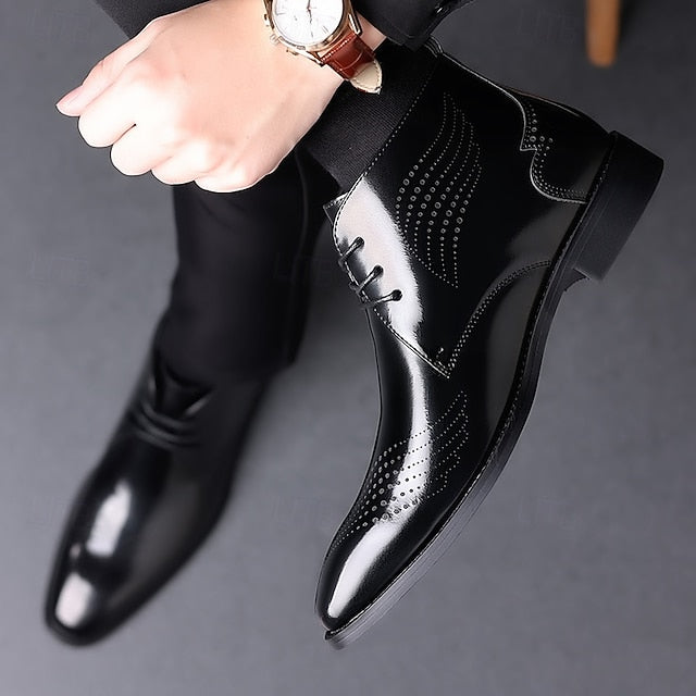 Brogue Burgundy Glossy Wingtip Ankle Faux Men's Leather