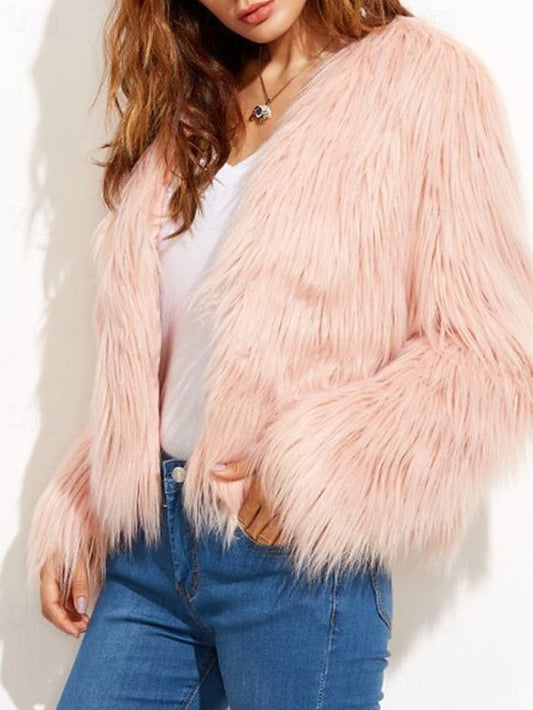 Women's Comfortable Furs Leathers Coat Faux Warm Fur