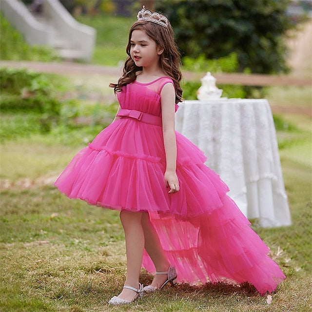 Kids Party Color Sleeveless Performance Girls' Solid Dress