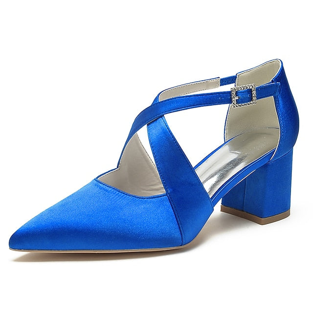 Heels Toe Satin – Pointed Women's Elegant Block White