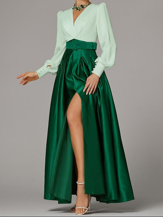 High Evening Wedding Guest Floor Formal A-Line Dress Split Gown