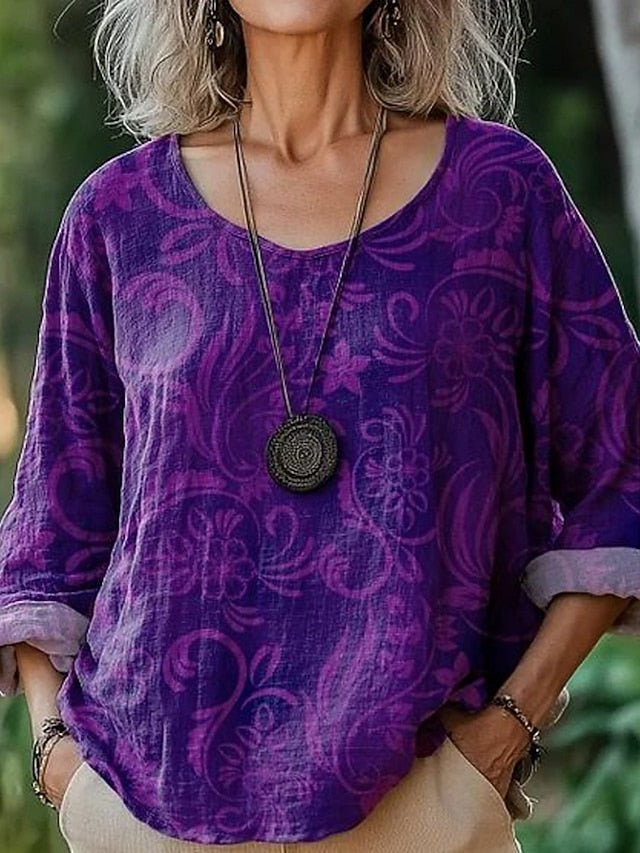 Women's Shirt Blouse Long Sleeve Tops Floral Graphic