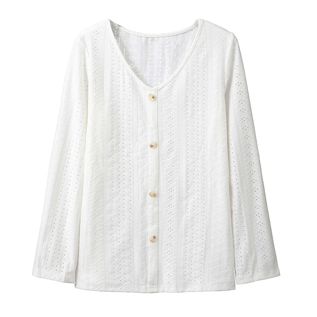 Women's White Elegant Lace Tops Eyelet Blouse Dressy Tops