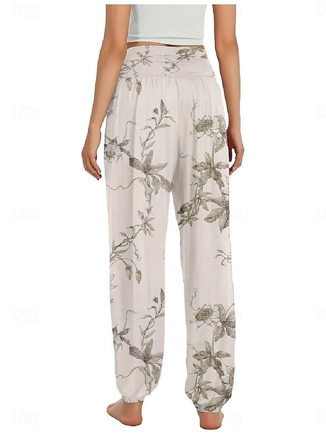 Women's Faux Cotton Linen Wide Leg Pants Trousers Ethnic