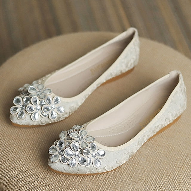 Flats Embellished Wedding Floral Women's - Foldable Crystal