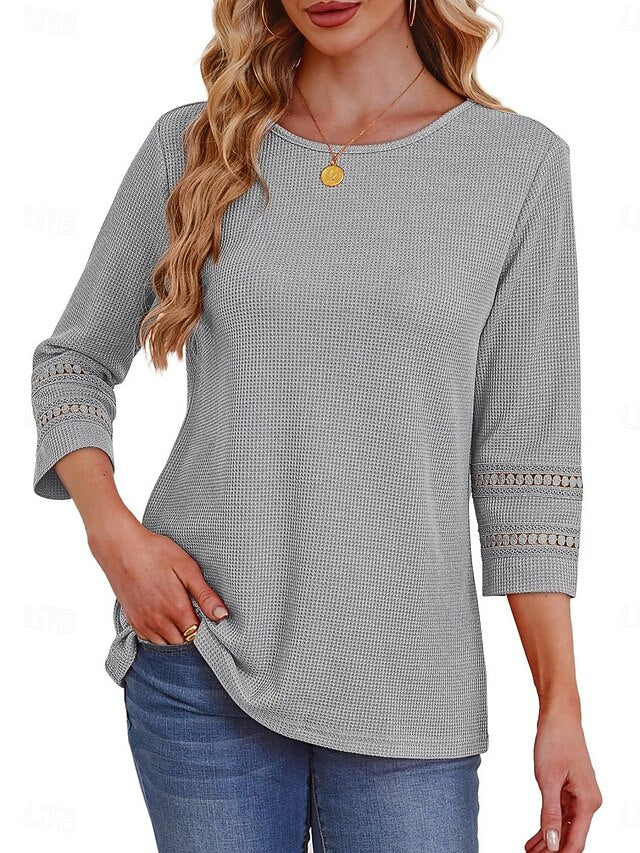 Women's Blouse Lace Patchwork Solid Color Stylish Casual