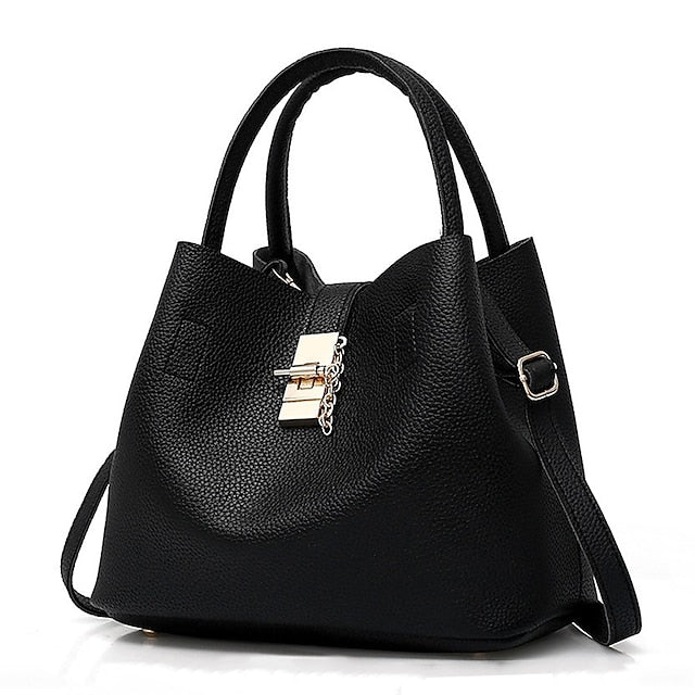 Gold Red Women's Chain with Leather Handbag Lock and Faux