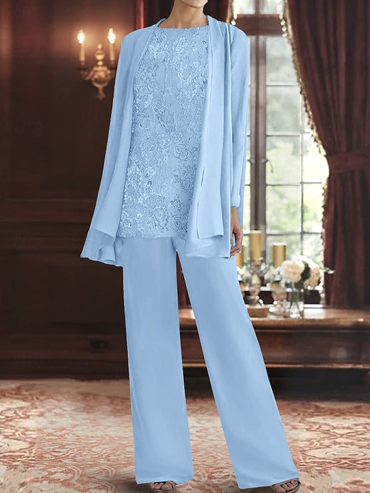 Elegant Mother Dress 3 Bride the Pantsuit Neck Piece of Crew