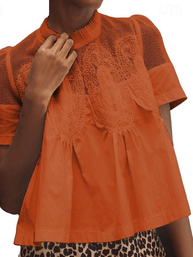 Women's Shirt Blouse Lace Plain Stylish Modern Casual Short
