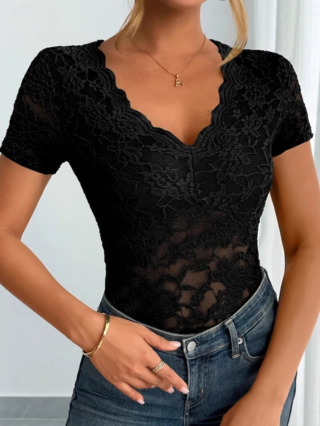 Women's Blouse Lace Tops Floral Plain Stylish Sexy Classic