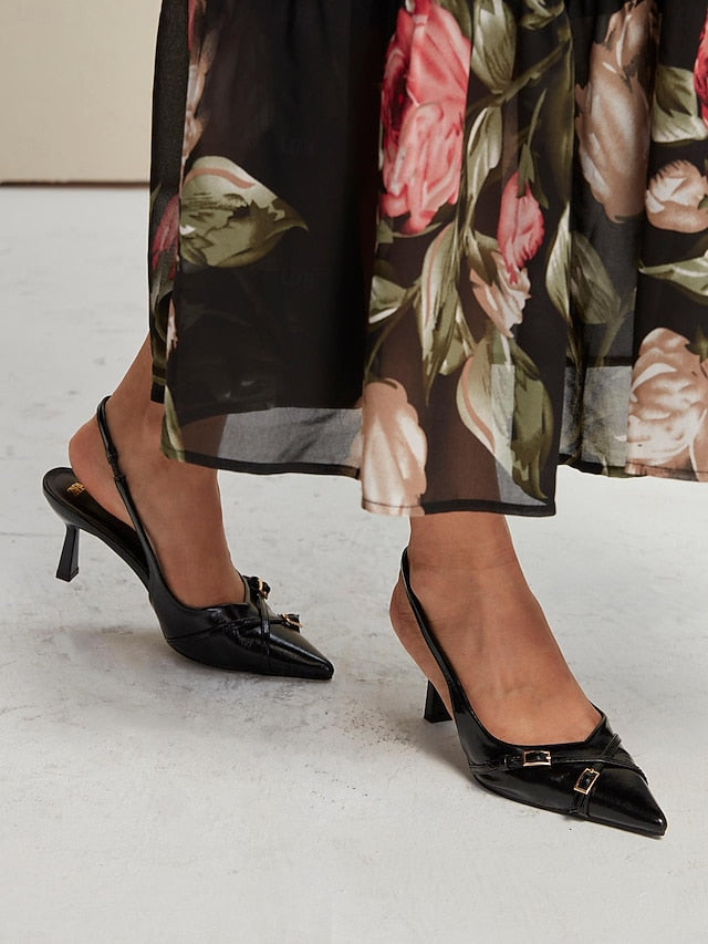 Heels Elegant Black with Women's Pointed Slingback Toe