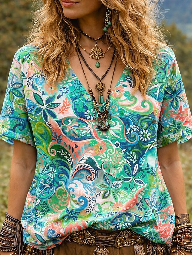 Women's T Shirt Print Floral Graphic Geometric Vintage