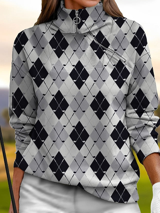 Women's Golf Pullover Sweatshirt White Rose Red Light Blue