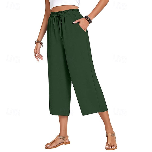 Women's Cotton Linen Pants Wide Leg Chinos Vacation