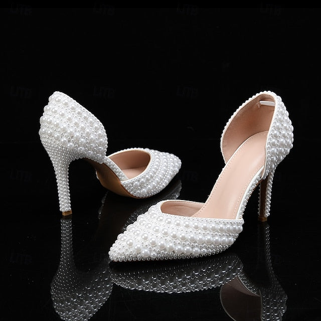 – Pearl Women's and Heels Set Clutch Stiletto White Bag
