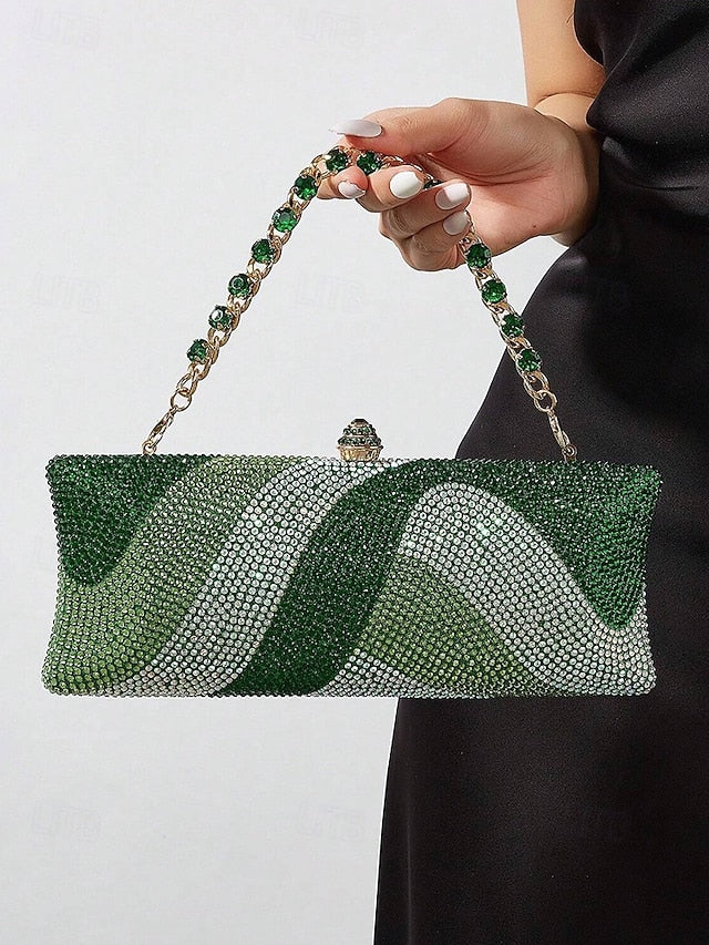 Women's Crystal Evening Chain Bag with Clutch Strap