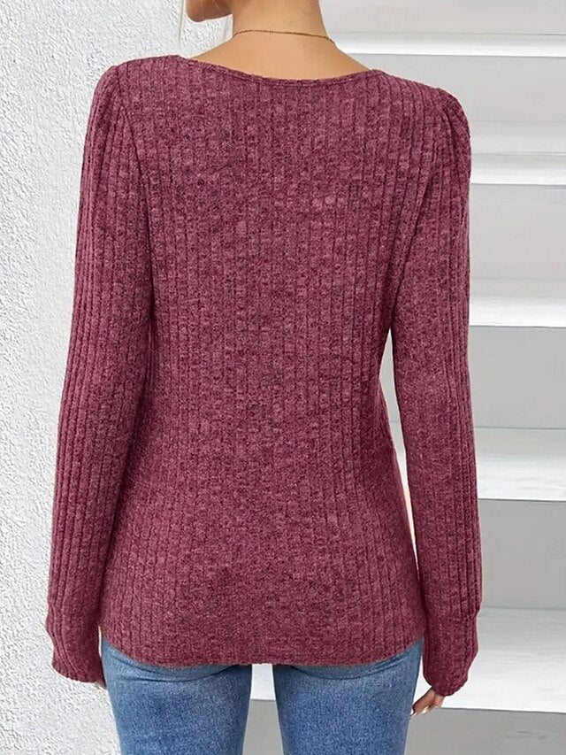 Women's Blouse Buttons Solid Color Stylish Casual Long