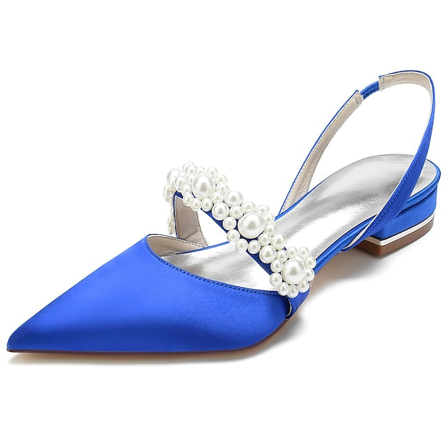 White Women's Elegant Pearl Satin Shoes with