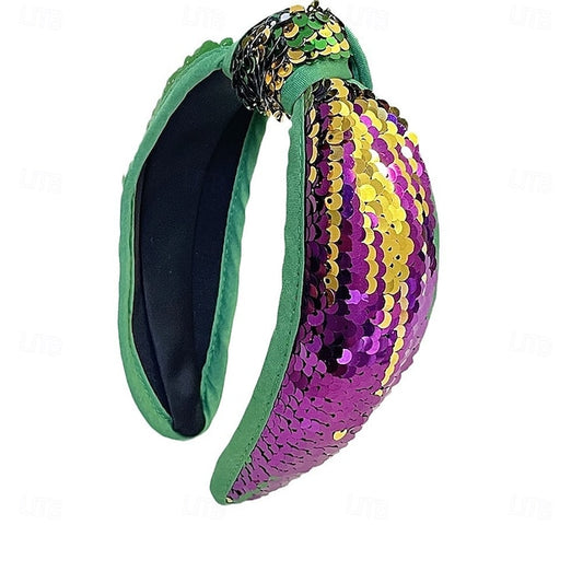 Mardi Gras Headband for Women Glitter Purple Green Yellow Sequin