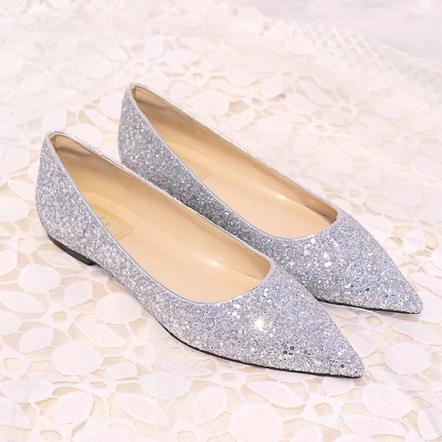 Toe Comfortable Flat Pink Women's – Shoes Pointed Glitter