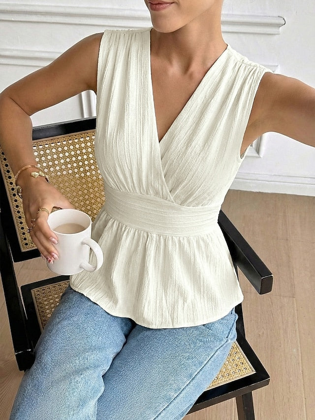 Women's Tank Top Ruched Plain Elegant Fashion Stylish